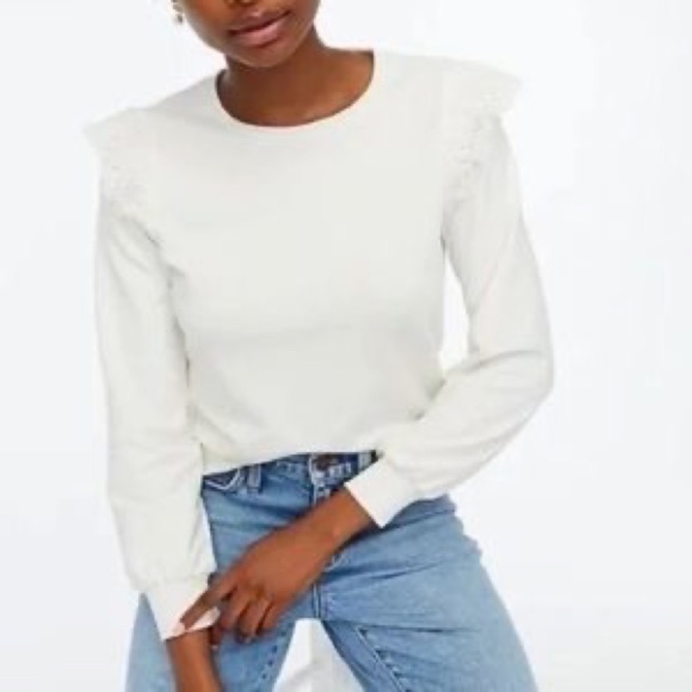 J Crew Eyelet Ruffle Crewneck